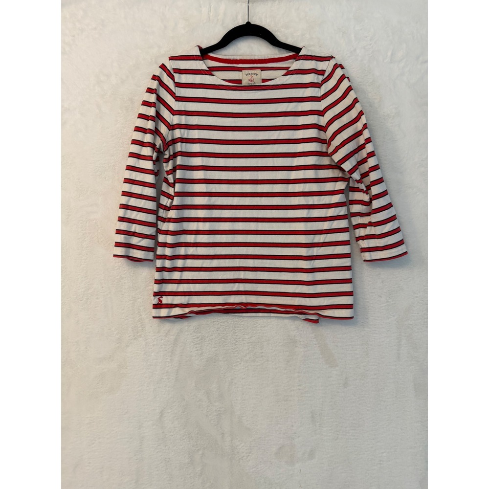 Joules Harbour Striped Top Red White Navy Blue 3/4 Sleeve Boat Neck Womens US 10